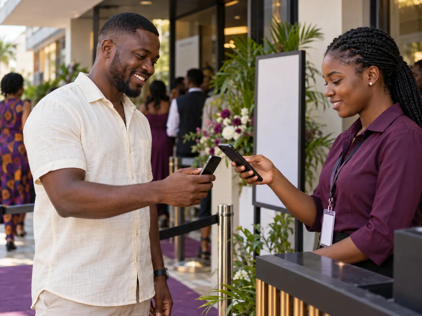 Staff checking guests in at an event door
